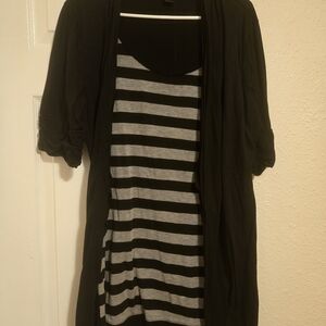 Black Cardigan with Striped Dress